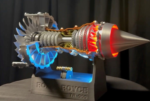RR TR900 Aero Engine Modeli – 27 cm Detaylı 3D Baskı, Metalik PLA, Döner Rotorlu Havacılık Koleksiyo