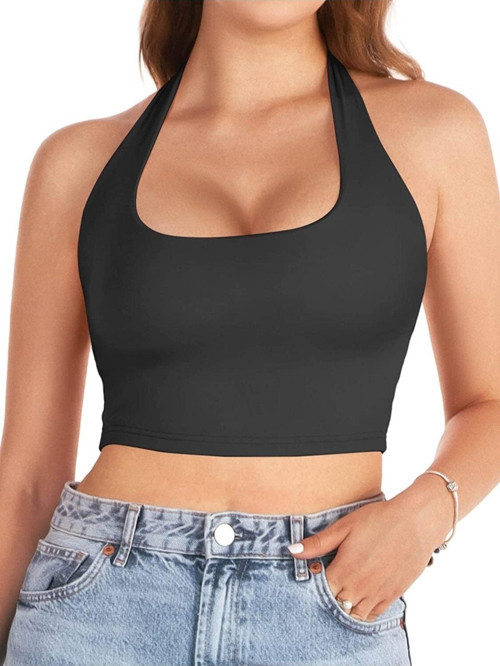Kadın Kare Yaka Siyah Renk Crop Top Bluz