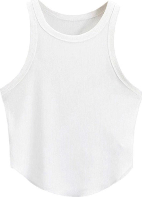 Kadın Oval Etekli Beyaz Renk Bisiklet Yaka Crop Top Bluz