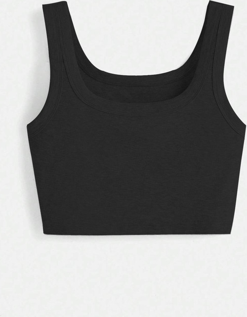 U Yaka Askılı Siyah Renk Fitilli Crop Top Büstiyer