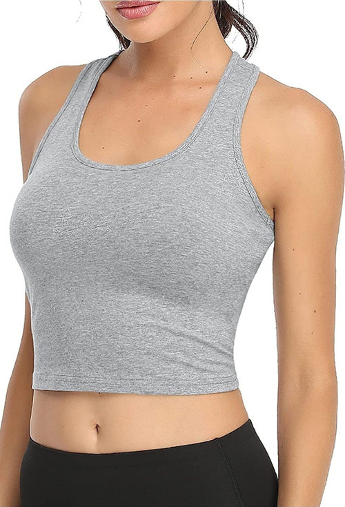 Kadın Gri Melanj U Yaka Yüzücü Sırtlı Crop Top Büstiyer