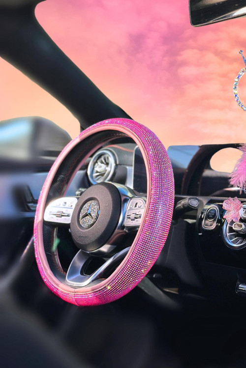 Pembe Full Pırlanta Taşlı Direksiyon Kılıfı-Taş Direksiyon