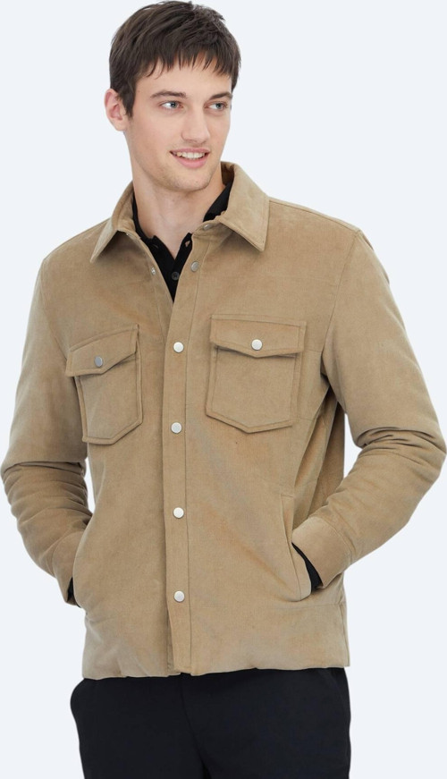 Deve Tüyü Regular Fit Gömlek Yaka Casual Dokuma Mont