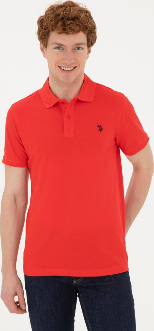 Erkek Slim Fit Polo Yaka Kırmızı Basic Tişört 50279573-Vr171