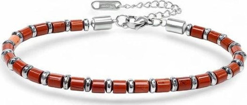Kırmızı Jasper & Silver Hematit Taşlı Ayarlanabilir Çelik Zincir Erkek Bileklik 33512B
