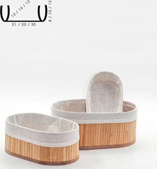 Bambu 3 Lü Sepet Seti Banyo Sepeti Mutfak Sepeti Doğal Astarlı Kozmetik Dolap İçi Çok Amaçlı Düzenleyici