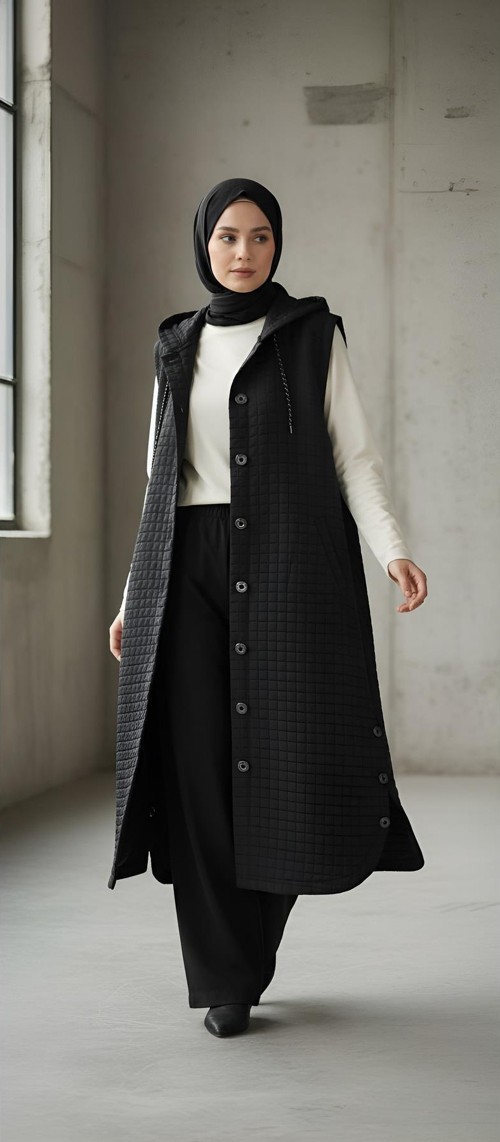 ZİNCİR DETAYLI TESETTÜR KAPİTONE YELEK