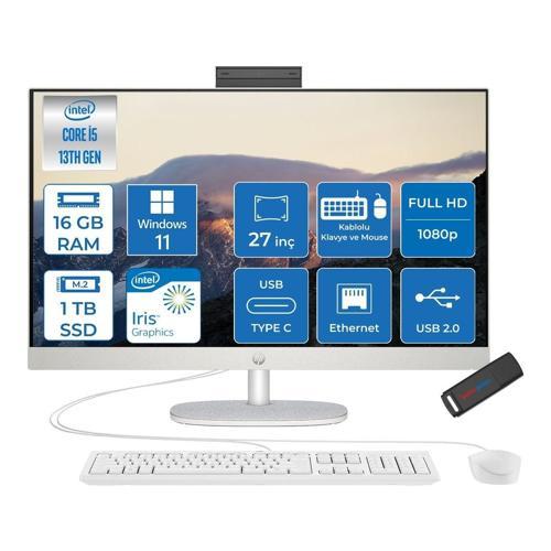 27-WCR0011NT Intel Core I5 1335U 16GB 1tb SSD Windows 11 Pro 27 Inç FHD(1920X1080) IPS 300 Nit %99 Srgb Beyaz All In One