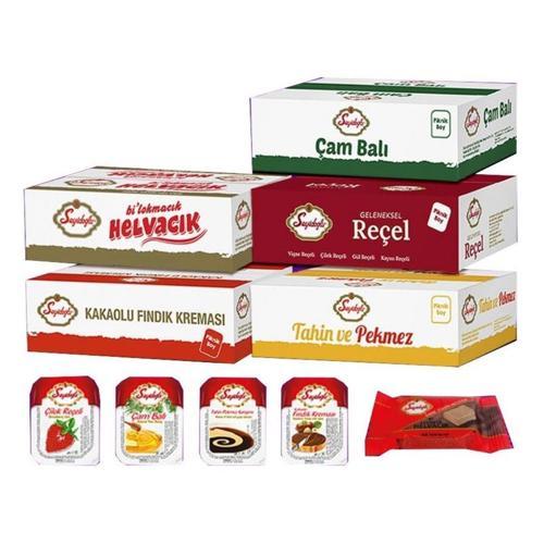 Kahvaltılık Mini Paket Seti – Çam Balı, Fındık Kreması, Çilek Reçeli, Tahin Helva, Tahin Pekmez