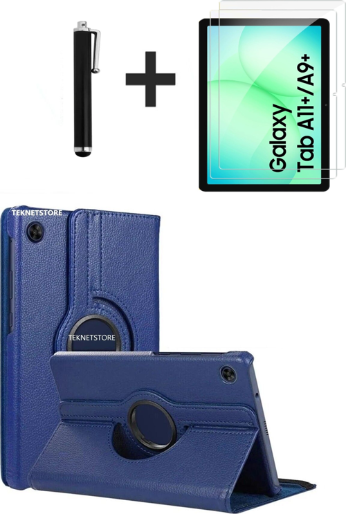 Samsung Galaxy Tab A11 Plus 2025 Kılıf Ekran Koruyucu Kalem Seti 360 Dönebilen Kapak Ön Arka Koruma