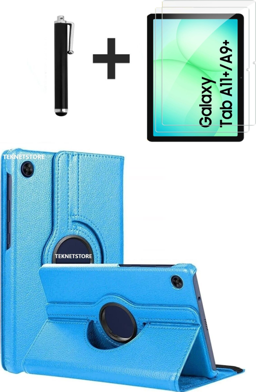 Samsung Galaxy Tab A11 Plus 2025 Kılıf Ekran Koruyucu Kalem Seti 360 Dönebilen Kapak Ön Arka Koruma