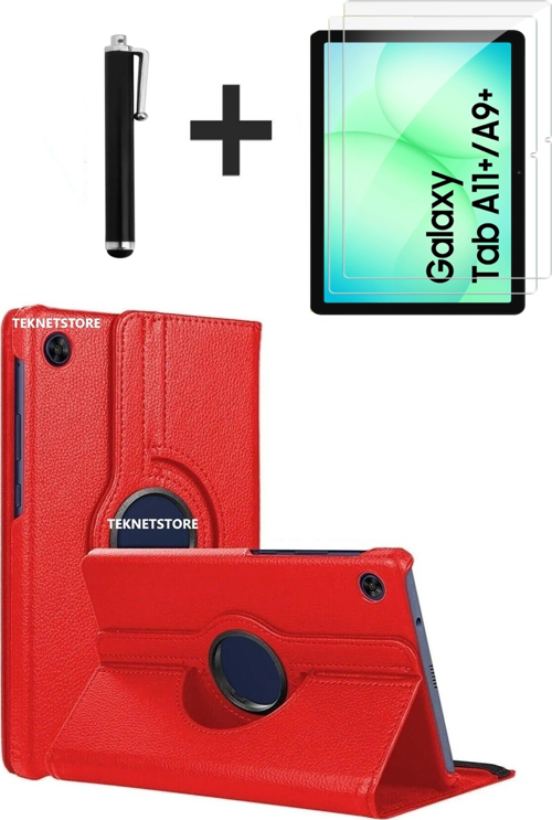 Samsung Galaxy Tab A11 Plus 2025 Kılıf Ekran Koruyucu Kalem Seti 360 Dönebilen Kapak Ön Arka Koruma
