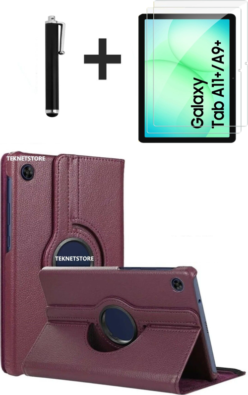 Samsung Galaxy Tab A11 Plus 2025 Kılıf Ekran Koruyucu Kalem Seti 360 Dönebilen Kapak Ön Arka Koruma