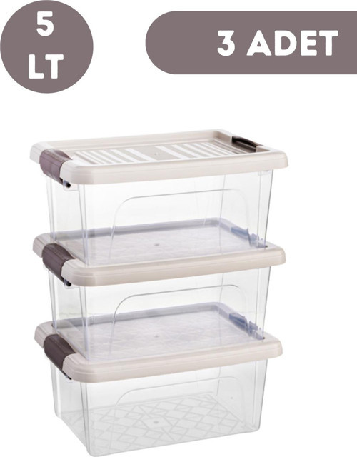 Saklama Kabı 3 Adet 5 Lt Saklama Kutusu Düzenleyici Gıda Teması Uygun