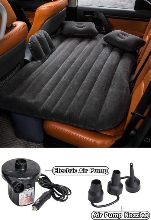 Siyah Şişme Yatak Araba Ve Kamp Yatağı Çanta Elektrikli Pompa Tamir Kiti Ve Yastıklı Yatak Seti