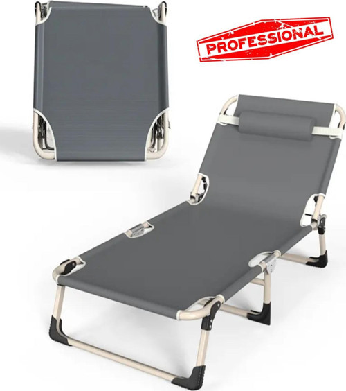 Gri Renk Katlanabilir Şezlong Yatak Havuz Deniz Ve Taşınabilir Kamp Yatağı Dayanıklı Ve Rahat