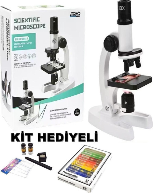 2’Li Set Çocuk Eğitici Biyolojik Mikroskop Kiti Zoom Led Işıklı 100X 400X 1200X St1200X