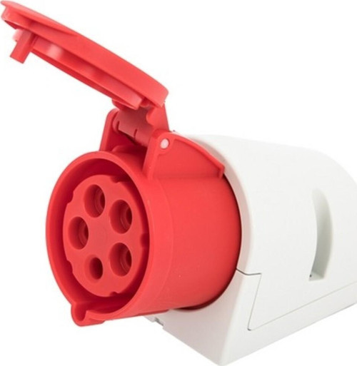 Eğik Duvar Prizi 32 A 400V 3P+N+Pe Ip44 Üç Faz Kırmızı