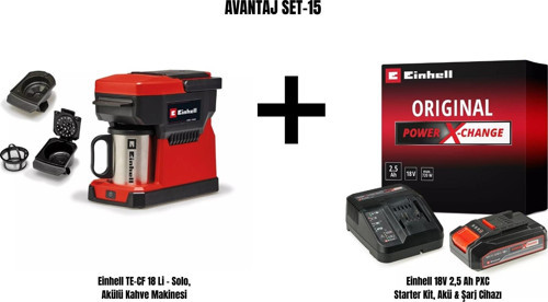 Set-15 (Einhell TE-CF 18 Li Akülü Kahve Makinesi+Einhell 18V 2,5 Ah PXC Starter Kit, Akü & Şarj Cihazı)