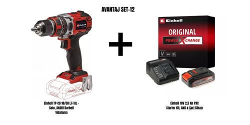 Set-12 (Einhell TP-CD 18/50 Li-i BL Akülü Darbeli Vidalama+Einhell 18V 2,5 Ah PXC Starter Kit, Akü & Şarj Cihazı)