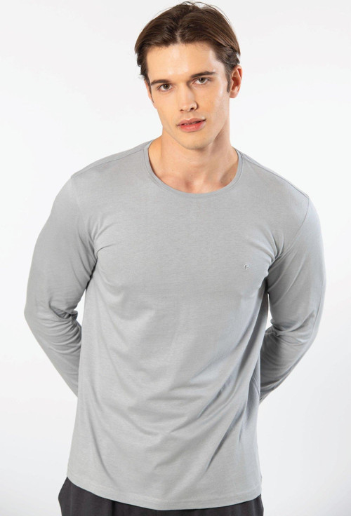 Erkek Modal Pamuk Bisiklet Yaka T-shirt 2242/Gri