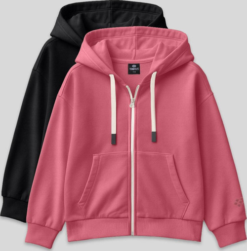 Fermuarlı Pamuklu 2li Paket Siyah-Yaban Gülü Kız Çocuk Sweatshirt - 75149