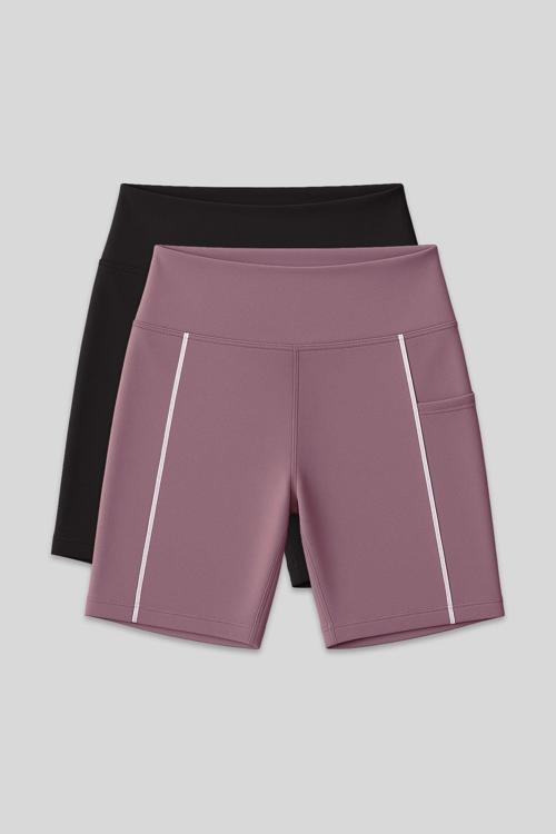 Standart Fit Basic 2li Paket Siyah-Gül Kurusu Kız Çocuk Biker Tayt - 75189