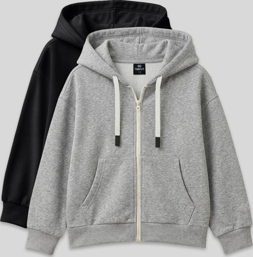 Fermuarlı Pamuklu 2li Paket Siyah-Gri Melanj Kız Çocuk Sweatshirt - 75149