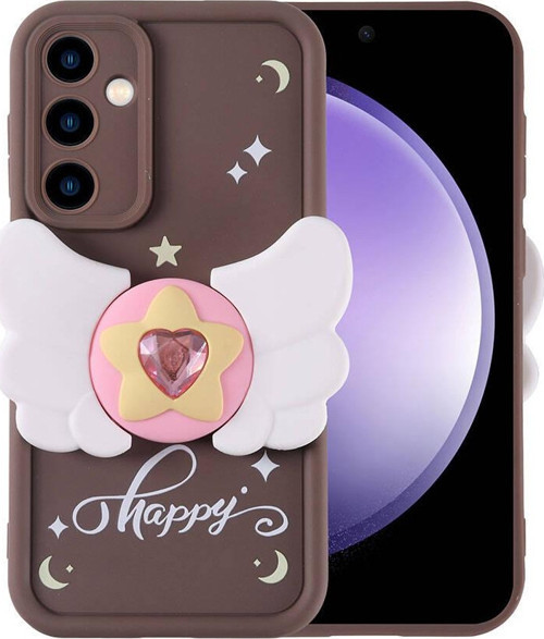 Galaxy S23 FE Kılıf Kamera Korumalı Figür Tasarımlı MKST Kapya Kapak-Koyu Kahve