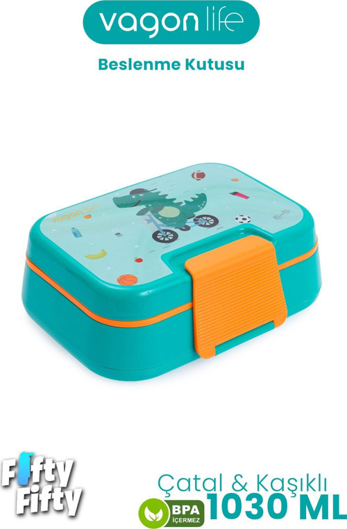 1030 ML Tek Kat 4 Bölme Çocuk Beslenme Kutusu Çatal / Kaşık -FFB1262