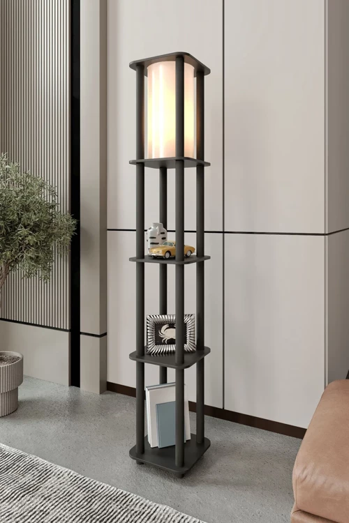 Estantes Kare Dekoratif Raflı Lambader Siyah