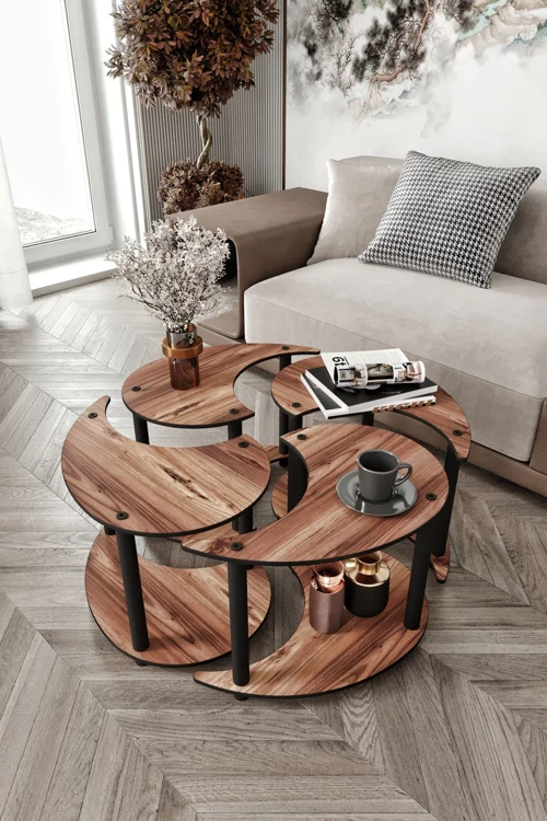 Yin Yang 4'lü Orta Sehpa Ceviz