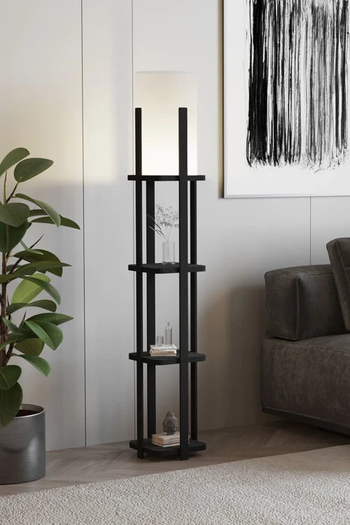 Buye Dekoratif Raflı Lambader Siyah