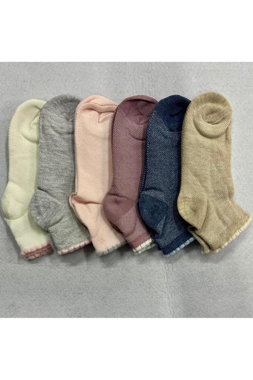 Çocuk Kısa Patik Çorap Hava Alan Örgülü 6 Çift Pamuklu Renkli Çorap