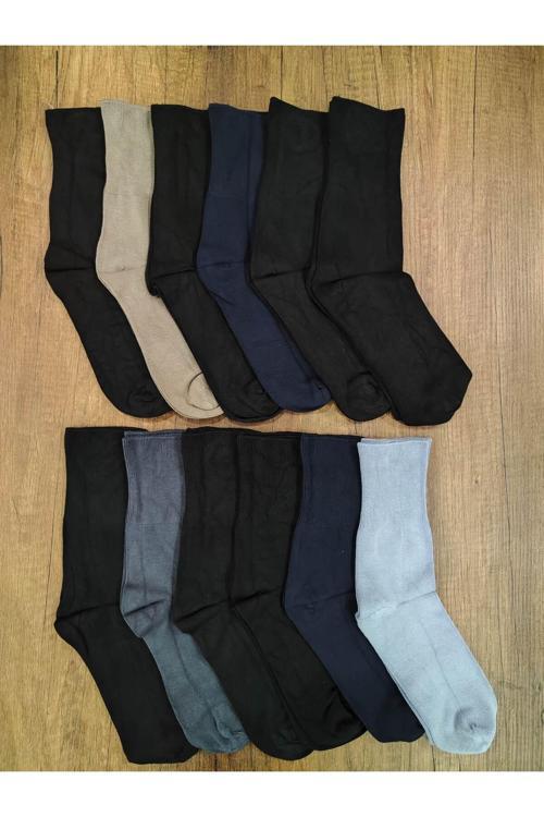 Erkek Bambu Diyabetik Çorap Kışlık Orta Kalın 12 Çift Dikişsiz