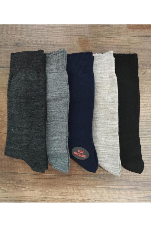 Erkek Yün Çorap 5 Çift Dikişsiz Rahat Lastik