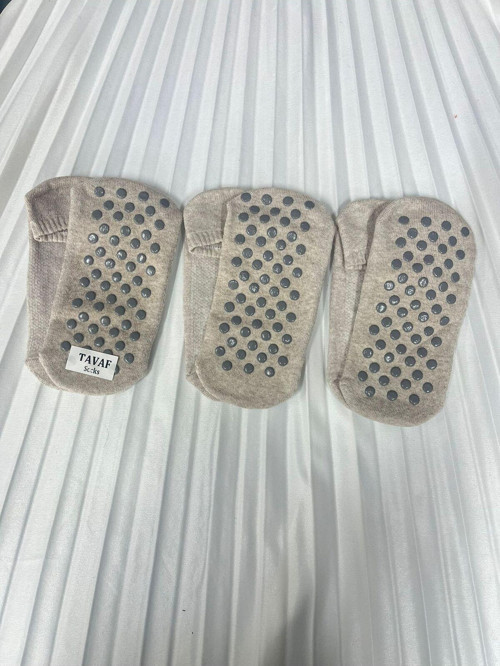 3 Çift Altı Kaydırmaz Baskılı Pamuklu Tavaf Çorabı Üstü File Örgülü
