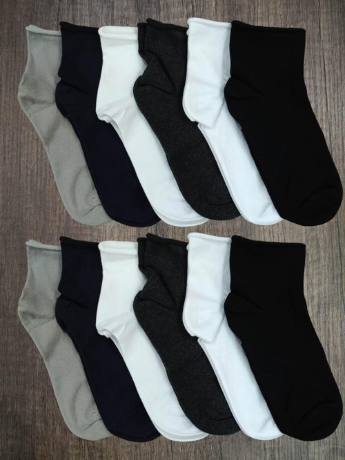 12 Çift Kısa Konç Lastiksiz Diyabetik Çorap Pamuklu Dikişsiz Premium Seri