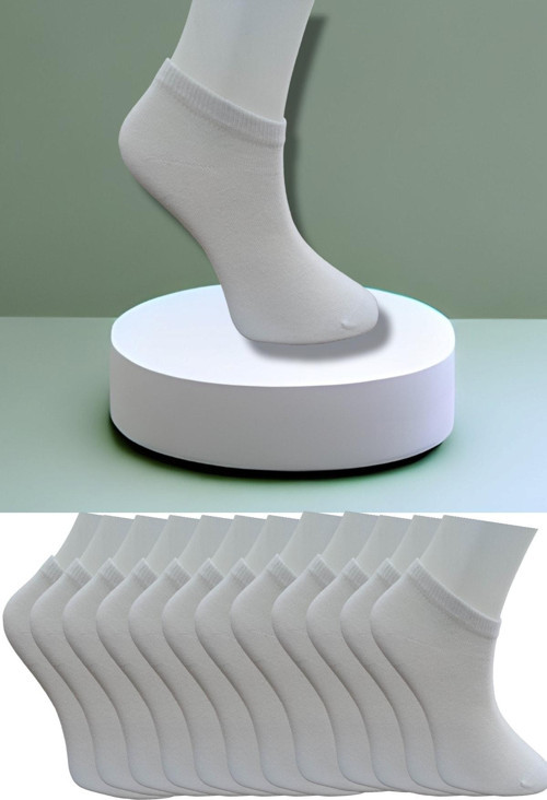 Dikişsiz Burun 12 Çift Penye Kısa Patik Çorap Düz