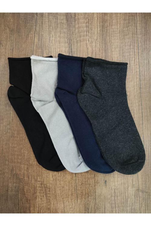 Erkek 4 Çift Lastiksiz Çorap Burun Dikişsiz Pamuklu Diyabetik Yarım Konç