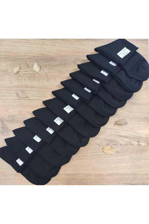 12 Çift Kadın Lastiksiz Çorap Dikişsiz Rahat Lastik Düz Pamuklu Diyabetik Orta Konç