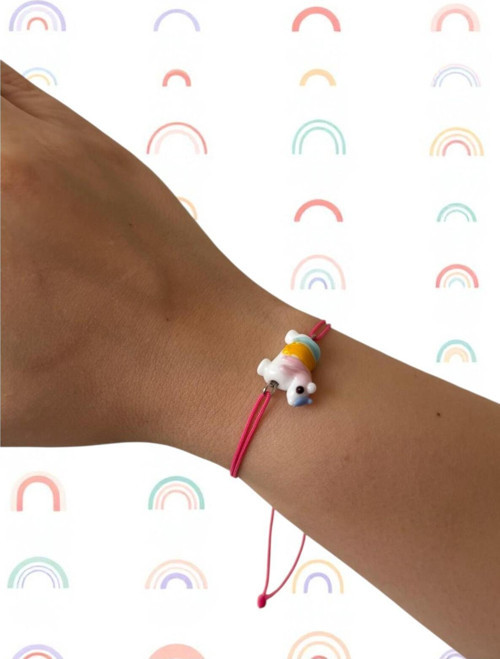 Murano Cam Unicorn Bileklik | Ayarlanabilir Asansörlü İp Bileklik | El Yapımı Renkli Kadın Bilekliği