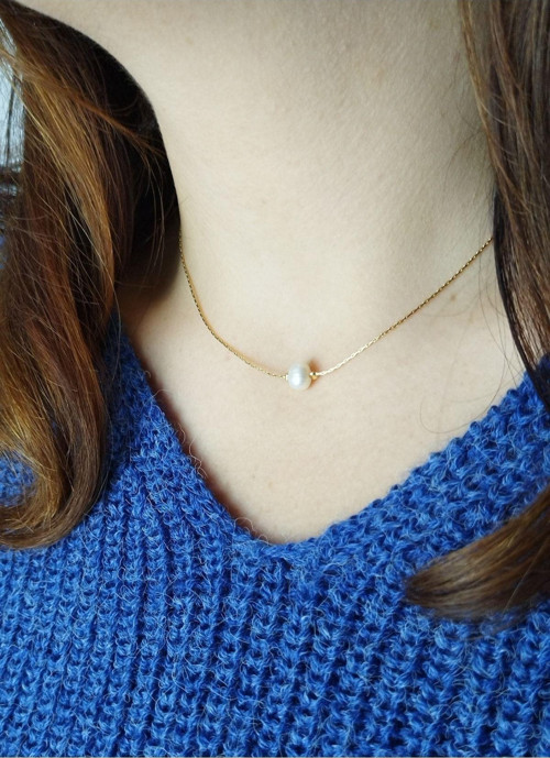 Tek Incili Minimal Kolye