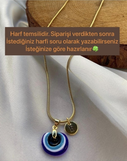 Murano Cam Nazar Boncuklu Harf Kolye Çelik