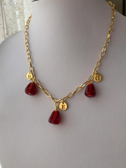 Nar Tanem Kolyesi 3 Tane Nar Ve Harf - Altın Kaplama Zincir