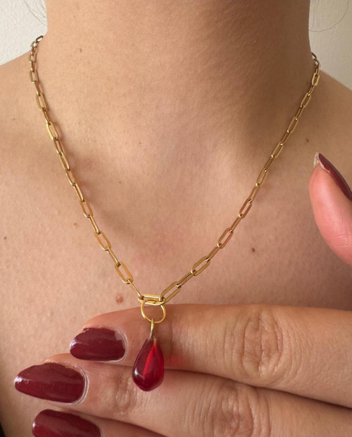 El Yapımı Murano Nar Kolye | Altın Kaplama Çelik Zincir | Bolluk Ve Nazar Koruyucu