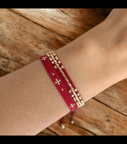 4’Lü Kırmızı Miyuki Boncuk Bileklik Seti - Ayarlanabilir Gold Detaylı El Yapımı Kombin