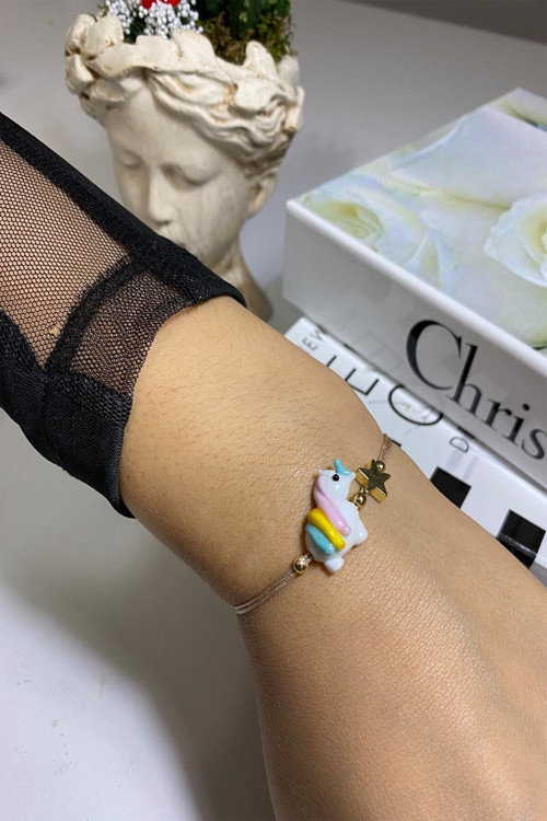 Unisex Beyaz Unicorn Figürlü Özel Murano Cam Bileklik
