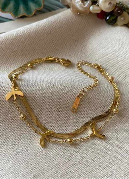 İkili Gold Detaylı Martılı Halhal Zarif Halhal Seti