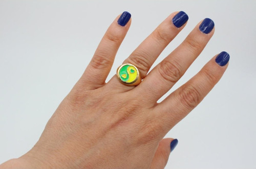 Altın Kaplama Yeşil Sarı Ayarlanabilir Ying Yang Model Yüzük